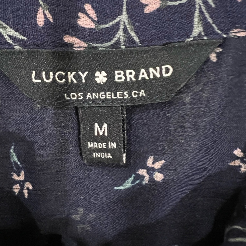 Lucky Brand Navy Patterned Blouse with Sheer Sleeves - Picture 4 of 4